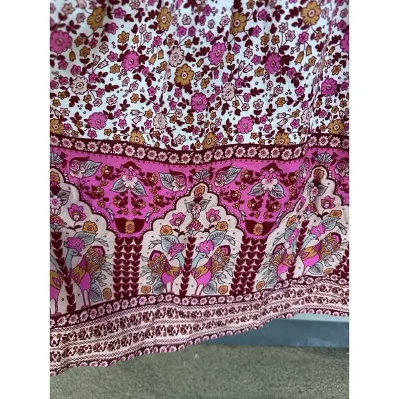 In Loom Floral Border Print Button Front Midi Dress Sz S Feminine Cottagecore - Picture 7 of 14